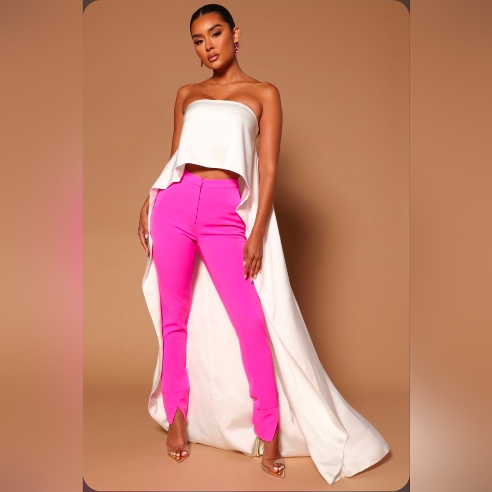White Strapless Top With Train